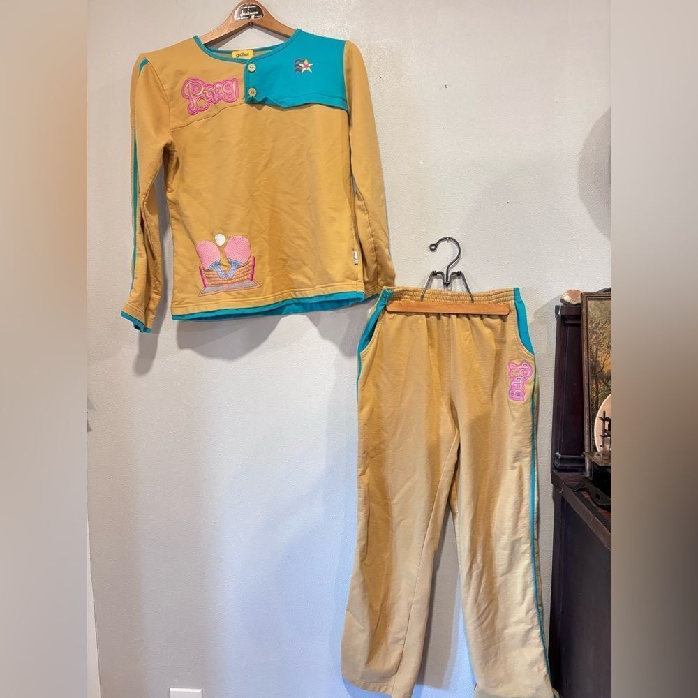⭐️RARE⭐️ Y2K Vintage Giahoi Mustard Yellow Matching Ping Pong, Tracksuit